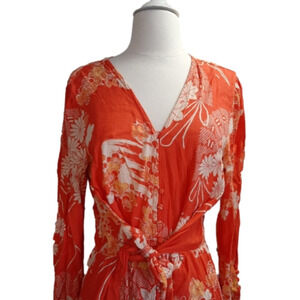Red and White Floral Long Free People Dress M